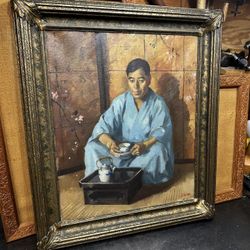 1925 Oil Painting Cincinnati Woman’s Club American Artist Japanese Man In Kimono