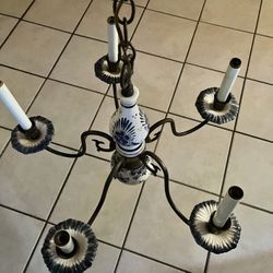 Antique Iron & Ceramic Chandelier 