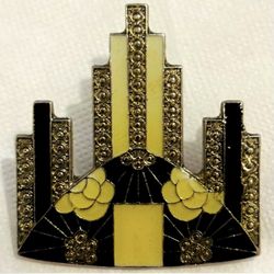 Brooch Lapel Pin Solid Metal Enamel Fine Art DECO Unisex Men Women Black Silver Cityscape Collectible Int: Runway Fashion Designer Original Vintage