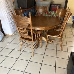 6 Wooden Chairs And Table W/center Extension 