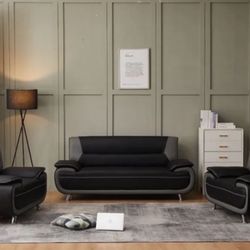 6 Piece Modern Gaming Faux Leather Sofas and Chairs Living or Gaming Room