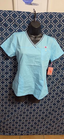 NWT Koi by Kathy Peterson Ashley Scrub Top - Caribbean Blue - Size Small