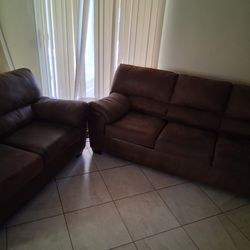Brown faux leather couch set