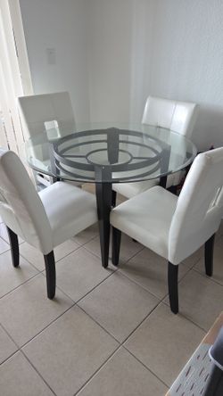 Round Glass Dining Table with 4 Chairs
