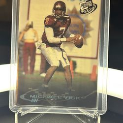 Michael Vick vintage rookie card. Virginia Tech Atlanta Falcons, 2001 press pass.