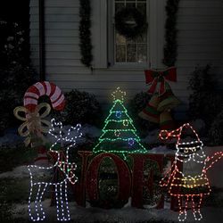 3-Pack Outdoor Christmas Lighted Decorations Set: Deer, Santa & Tree