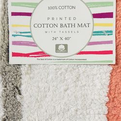 ‘BOHO’ 100% Cotton Bath 🛀  Mat Rug with Tassels Gray/Salmon/Pink Perfect For Summer!