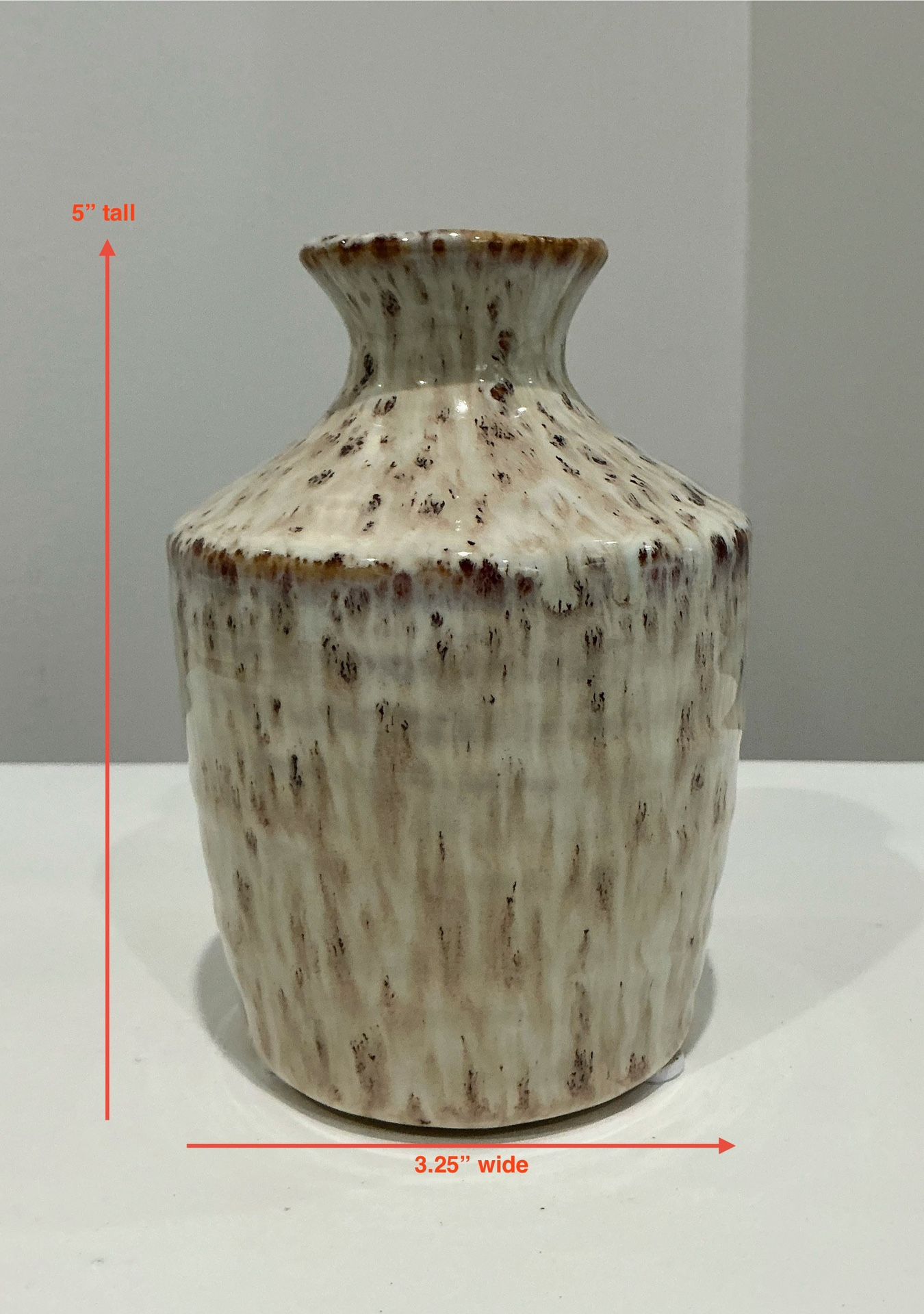 Small Hand Turned Caramel Brown & Tan Stoneware Vase