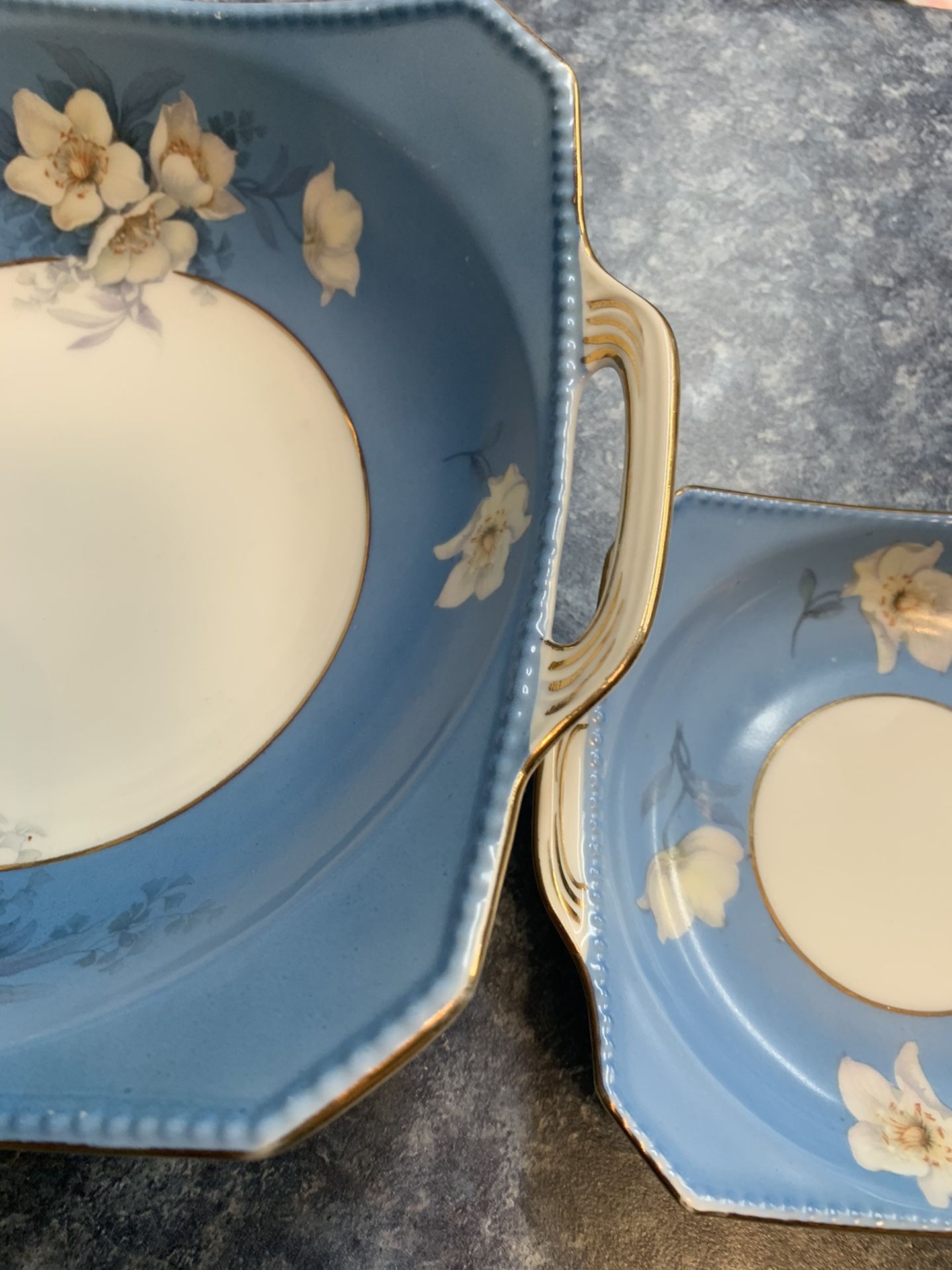 CR Tielsch-Altwasser 36 Germany 2 piece set Antique Dishes Large 8 1/2”x7 1/2” Small 5”x4 1/2”