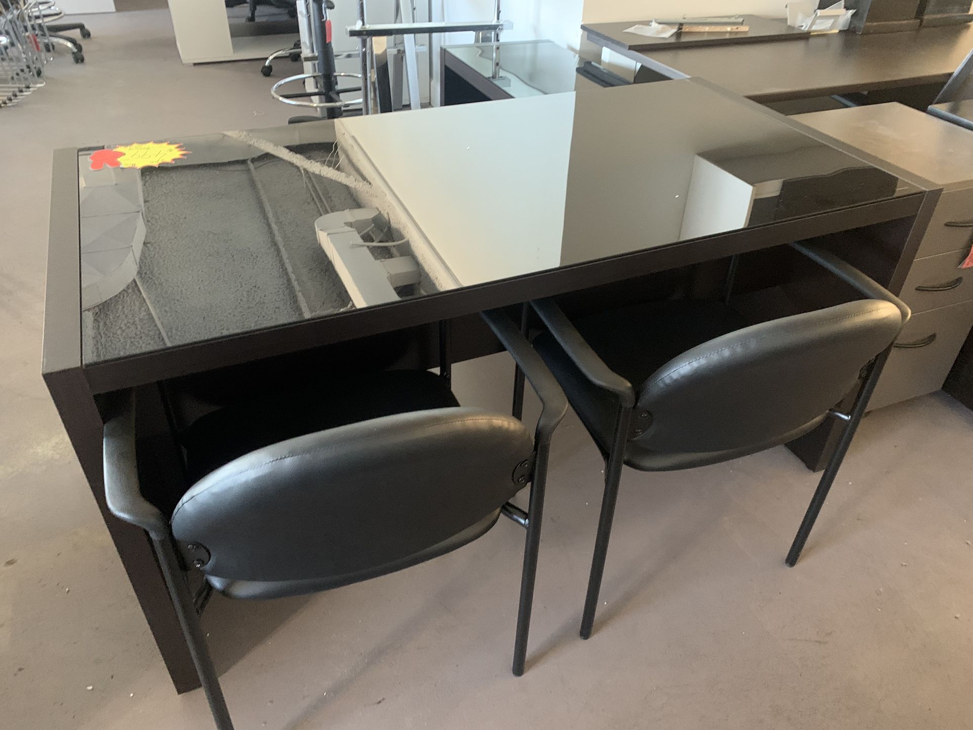 Desk L Shape With Glass On Top 60”x60”