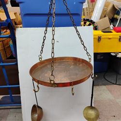 Vintage Hammered Copper Pot Rack with Brass Hooks, Vintage Copper Decor, Copper Kitchen, Cookware Display, Cottage Core, French Country with two bonus