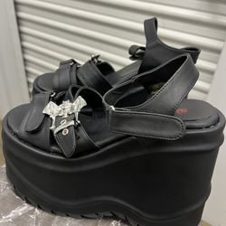 Demonia Black Platform Wedge Sandals Size 8