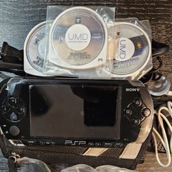 Sony PSP Video Game Console Bundle w/Case, 3 Games, Charger, Remote (No Battery)
