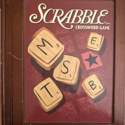 Hasbto Scrabble Crossword Puzzle Game In A Stylish Slide Top Wooden Box. 4 Racks And A Velvet Pouch Are Missing. The Folding Board And 100 Tiles Look 