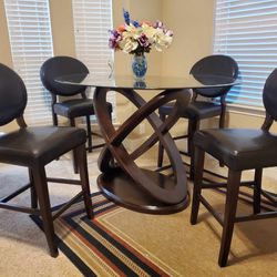 Beautiful Glass Counter Height Table Set With 4 Matching Chairs 