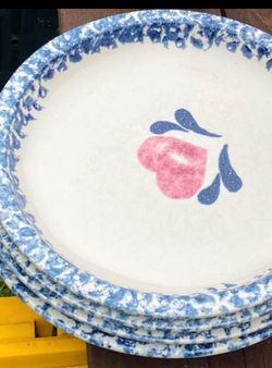 Blue sponge-ware vintage stoneware plates