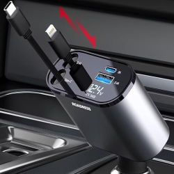 4 IN 1 Retractable Car Charger Cable Dual Port USB C PD Fast Charging Adapter US