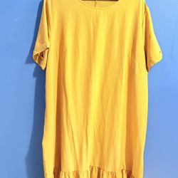 SHEIN Curve 4xl Dress In Bright Yellow Mustard Sun Dress Ruffled Hem Light