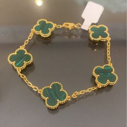 Van Cleef Clover Gold Emerald Green 925 Silver Love Bracelet 