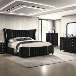Brand New Elegant Wingback Armany Queen Size Bedroom Set 