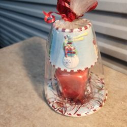 VTG NEW HOME INTERIORS XMAS SNOWMAN CANDLE Jar HOLDER/PLATE, Shade & Jar Candle