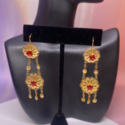10K Red Stone Earring 
