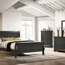 Brand New Grey 4pc Eastern King Bedroom Set  (Available In California King)
