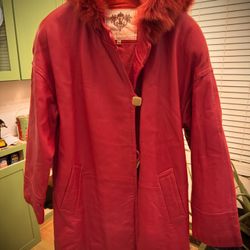 Ruby Red Real Leather Coat