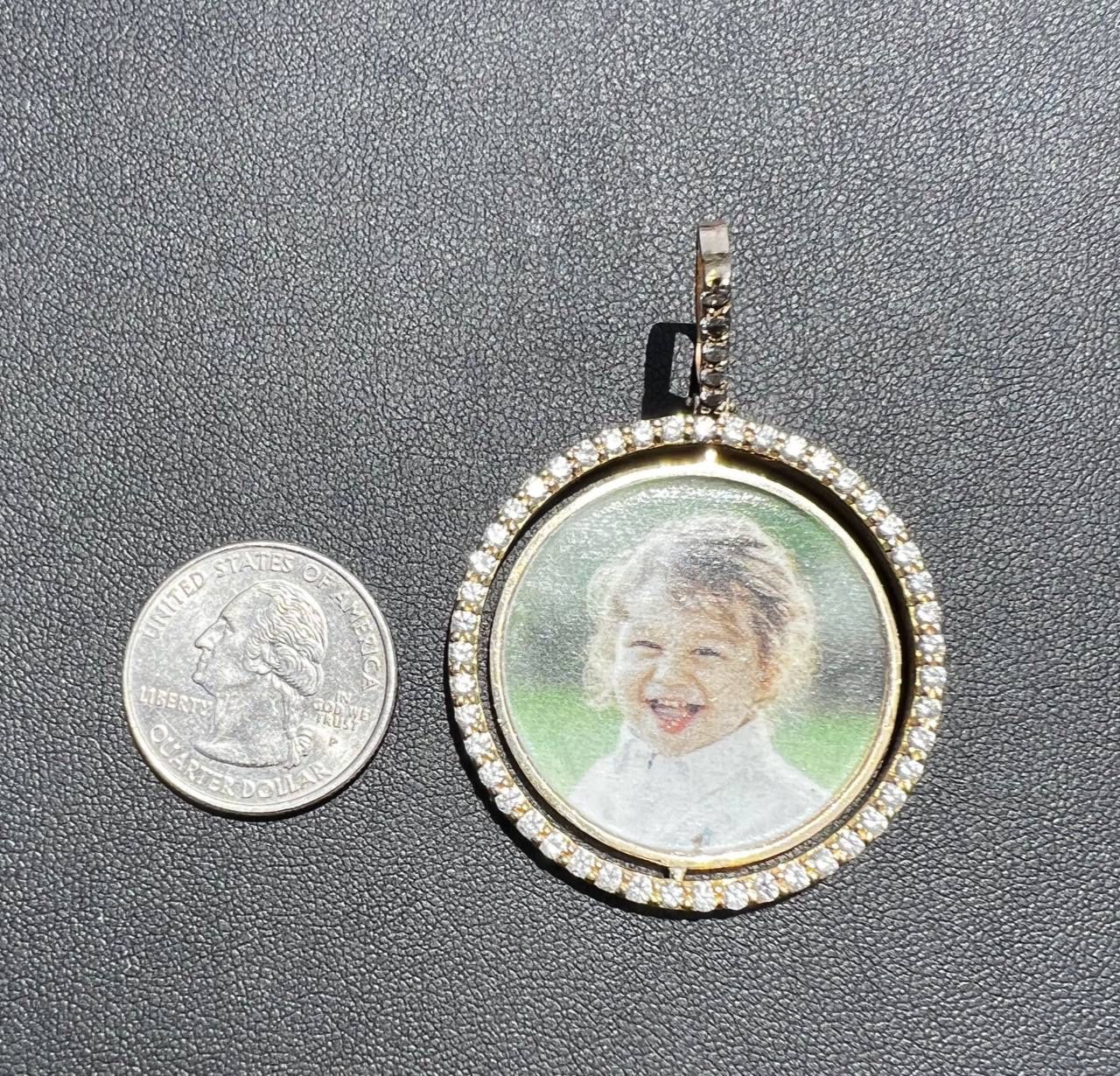 10k solid yellow gold bilateral Memory pendant 3.5CTW Natural diamonds charm