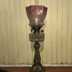 Victorian Oil Lamp With  Cranberry Red Glass Shade