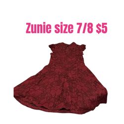 Zunie Nordstrom Girls Holiday Dress Size 7/8 Lace Burgundy Pre Love Condition 💖