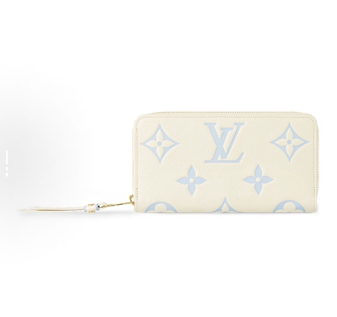 LOUIS VUITTON Zippy, letter embossed, zip closure, cowhide leather, women's wallet, sea salt cheese blue and white color scheme(193)75
