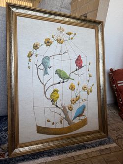 Framed Birdcage Wall Art – Gold Frame