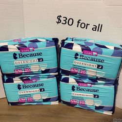 Because Overnight Absorbency Pull Ups - Adult Disposable Incontinence Underwear, Extra Absorbent Nighttime Briefs For Men And Women, White, Small/Medi