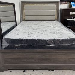 New Queen LED Bed W Mattress Set 
