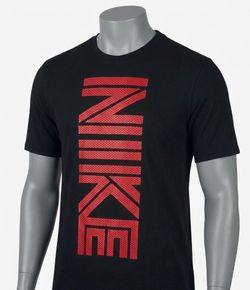 Nike Men's L Black/Red Cotton Crew Neck Short Sleeve Logo Graphic T-Shirt