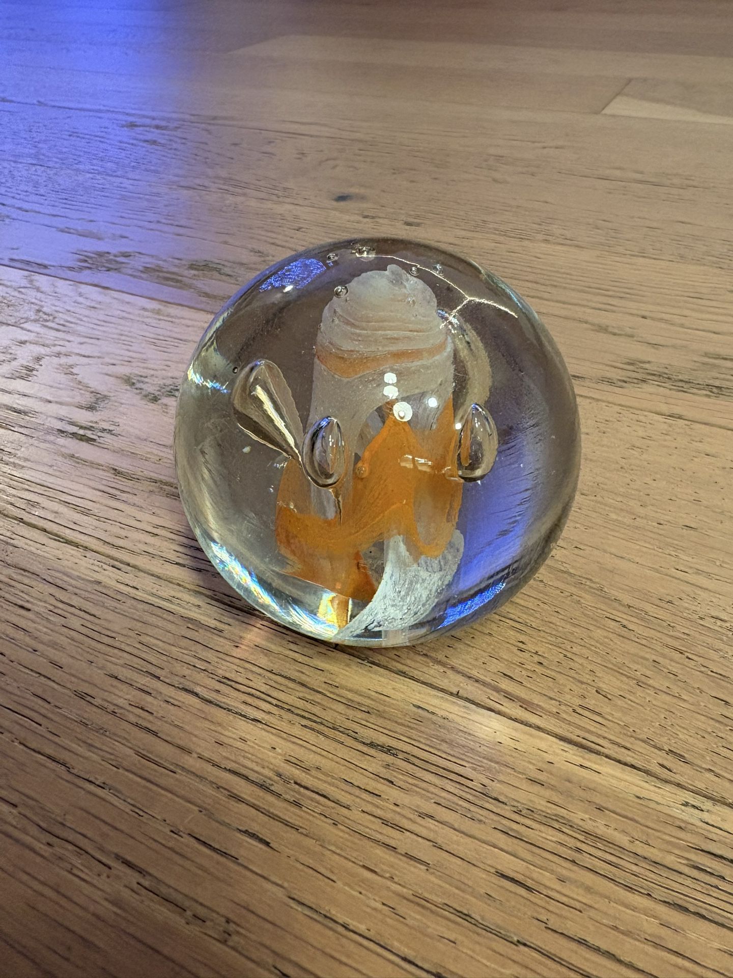 Art Glass Paperweight Elegant Orange Flower With Embedded Bubbles