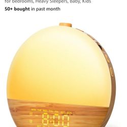 New Wood Grain White Noise Sound Machine Sunrise Alarm Clock with 25 5oothing Sounds, 17 Dimmable Night ights, Bluetooth Speaker Wake Up Light alarm