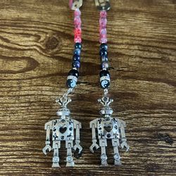 Silver Hair Clips With Beads And Robot Charms