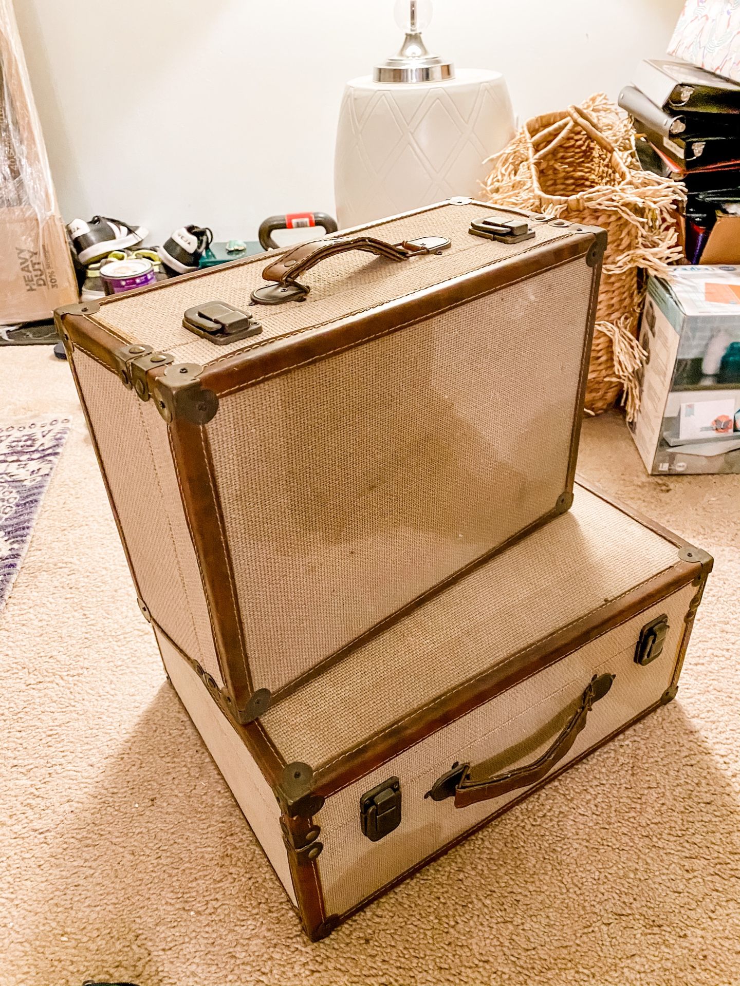 Burlap (vintage Inspired) Suitcases