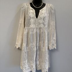 Brand New Johnny Was Silk Velvet Eyelet Long Sleeve Dress Size XS