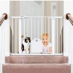 Babelio Auto Close Baby Gate with Small Cat Door, 29-43" Metal Cat Gate for Doorway, Stairs, House, Easy Walk Thru Dog Gate with pet Door, Includes 4 
