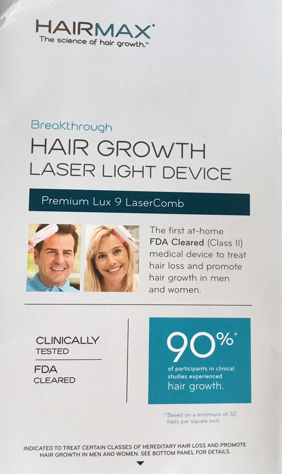 HairMax Lux 9 Lasercomb with box