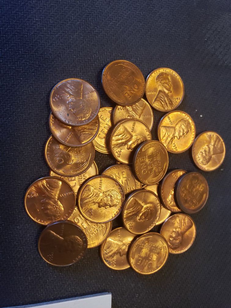 Wheat Pennies 1950's mixed 25pcs Unc + bonus coin
