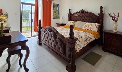 King Size Dark Wood Carved Bed Frame