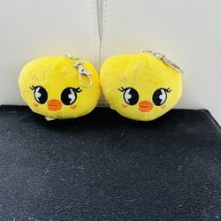Two Yellow Chick Keychain Plushy Together