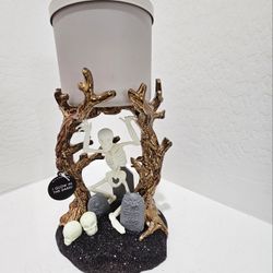 NEW IN BOX Bath And Body Works Halloween glow in the dark skeleton graveyard 3 wick candle holder