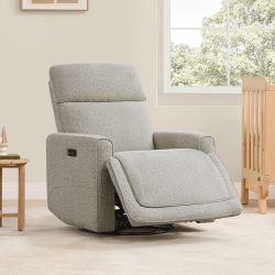 Electronic Power Recliner Chair Swivel Glider, FSC Certified Modern Nursery Rocking Chair with USB and Type-C Ports, Light Grey