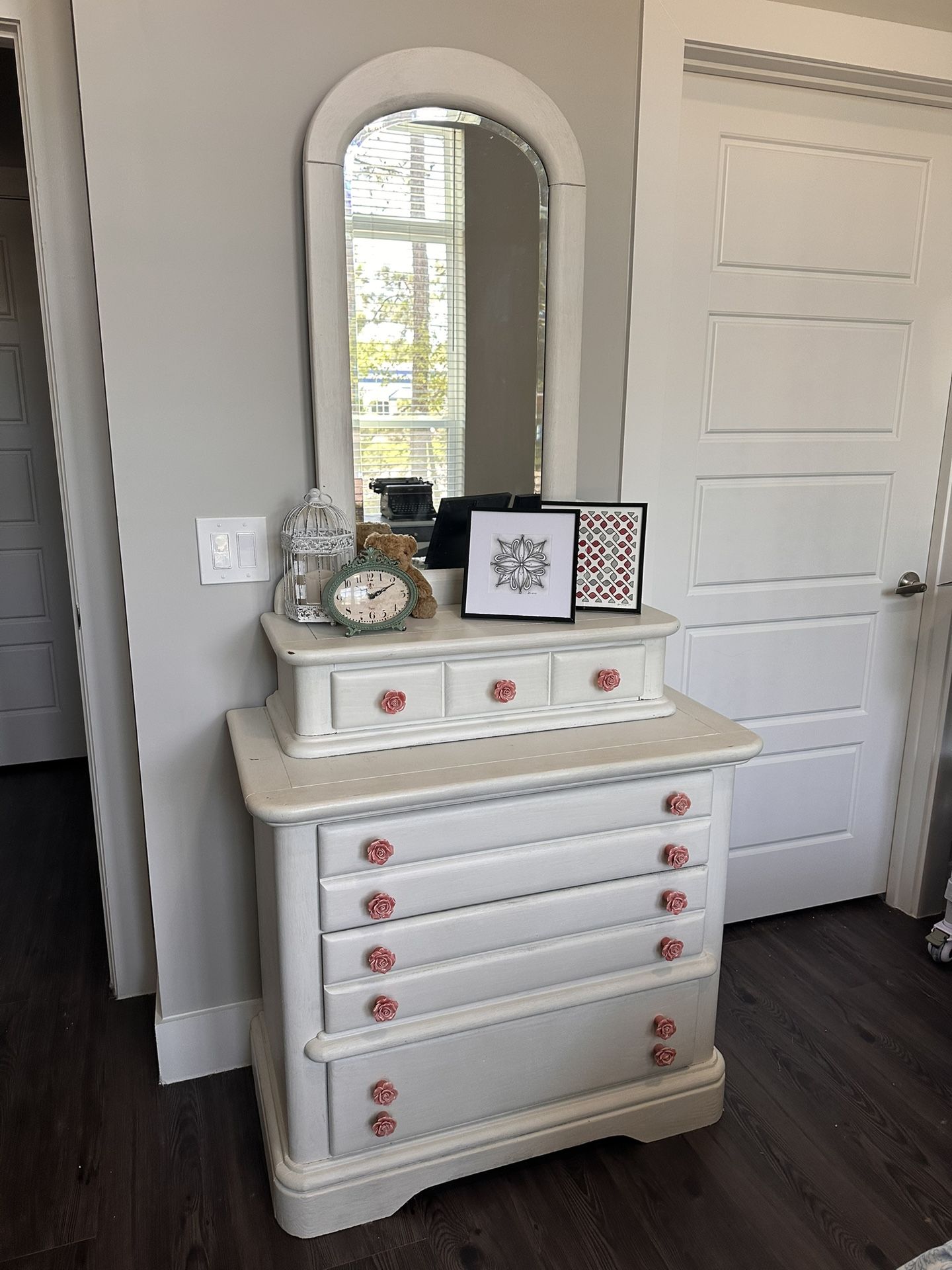 Vintage White Painted Small Dresser with Mirror