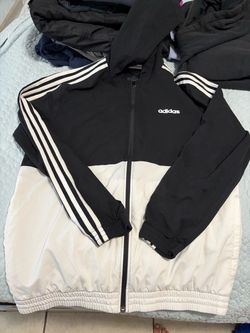 Adidas Black and White Zip-Up Hoodie Jacket